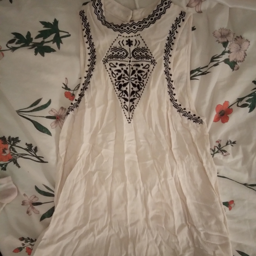 White Flowy Tank from Target with Embroidery